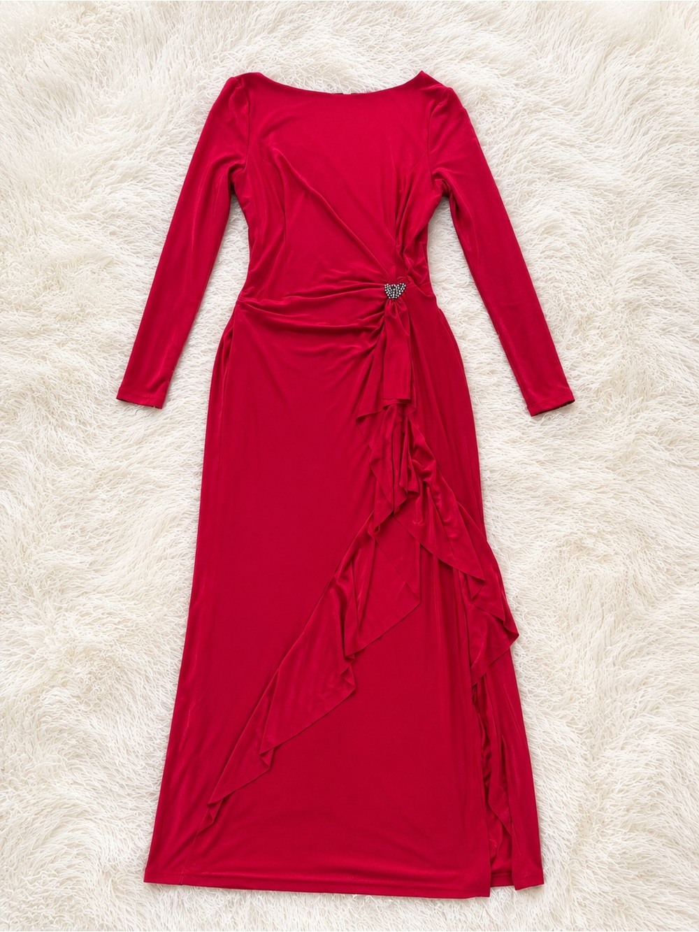 Lauren Ralph Lauren Fuchsia-Red Long Sleeve Ruffle Maxi Dress